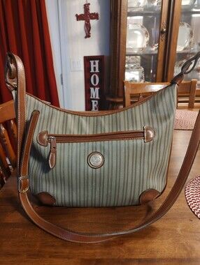 Striped Green & Brown Crossbody Shoulder Bag